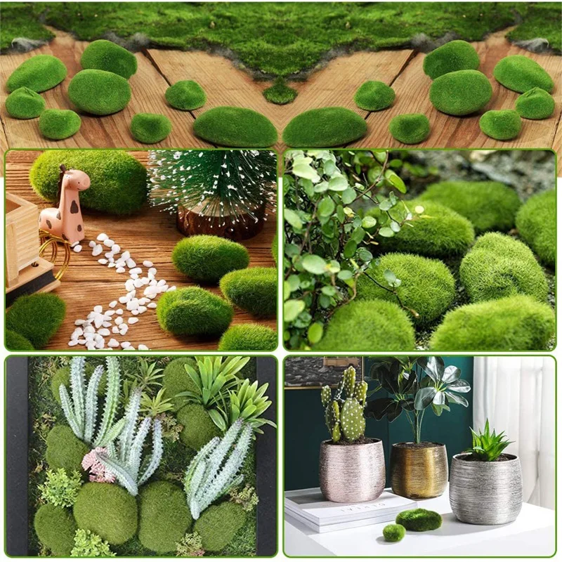 

36PCS 5 Size Artificial Moss Rocks Decorative Green Moss Balls Fake Moss Decor for Floral Arrangements Gardens
