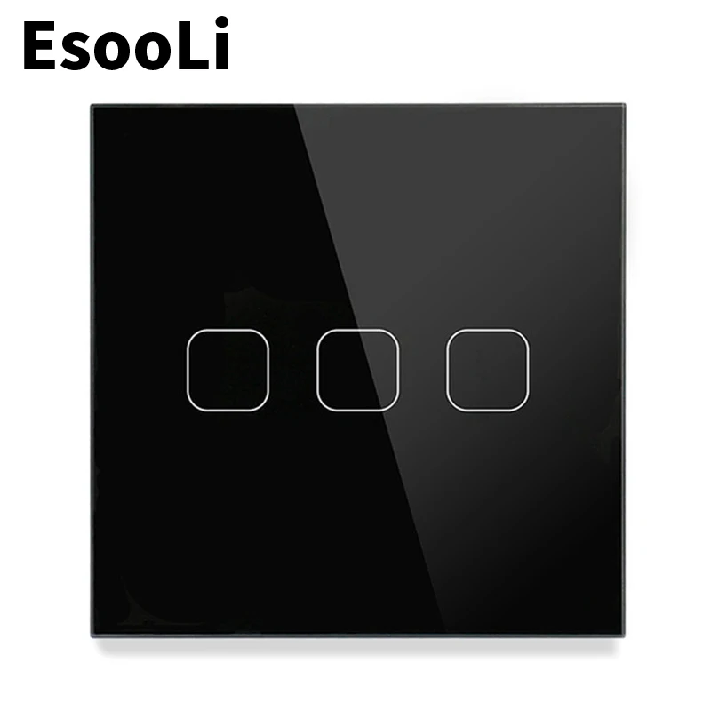 EsooLi Gold 3 Gang 1 Way EU/UK Standard Light Switch Wall Touch Sensor mute Crystal Glass switch power luxury | Обустройство дома