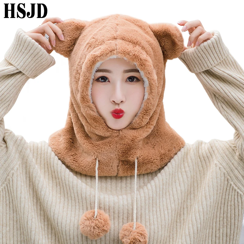 Взрослая милая плюшевая шапка с медведем из мультфильма теплая вельвета