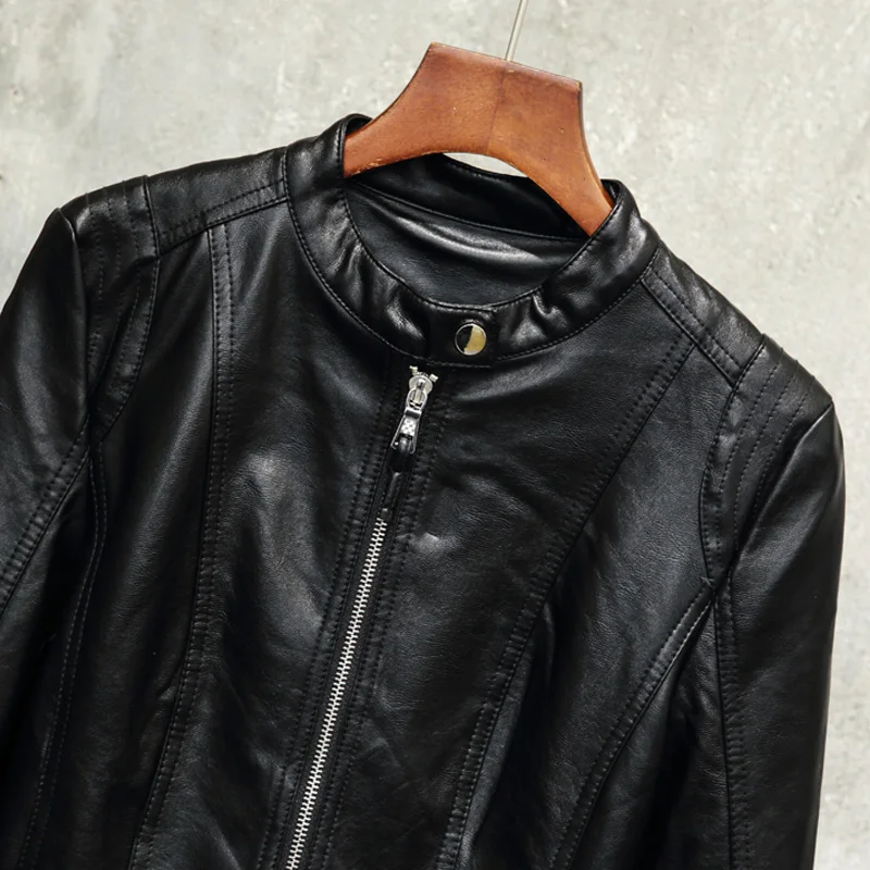 

2020 Faux Leather Jacket Women Zipper Casual Jackets Female Short PU Leather Biker Coat Slim Basic Outwear