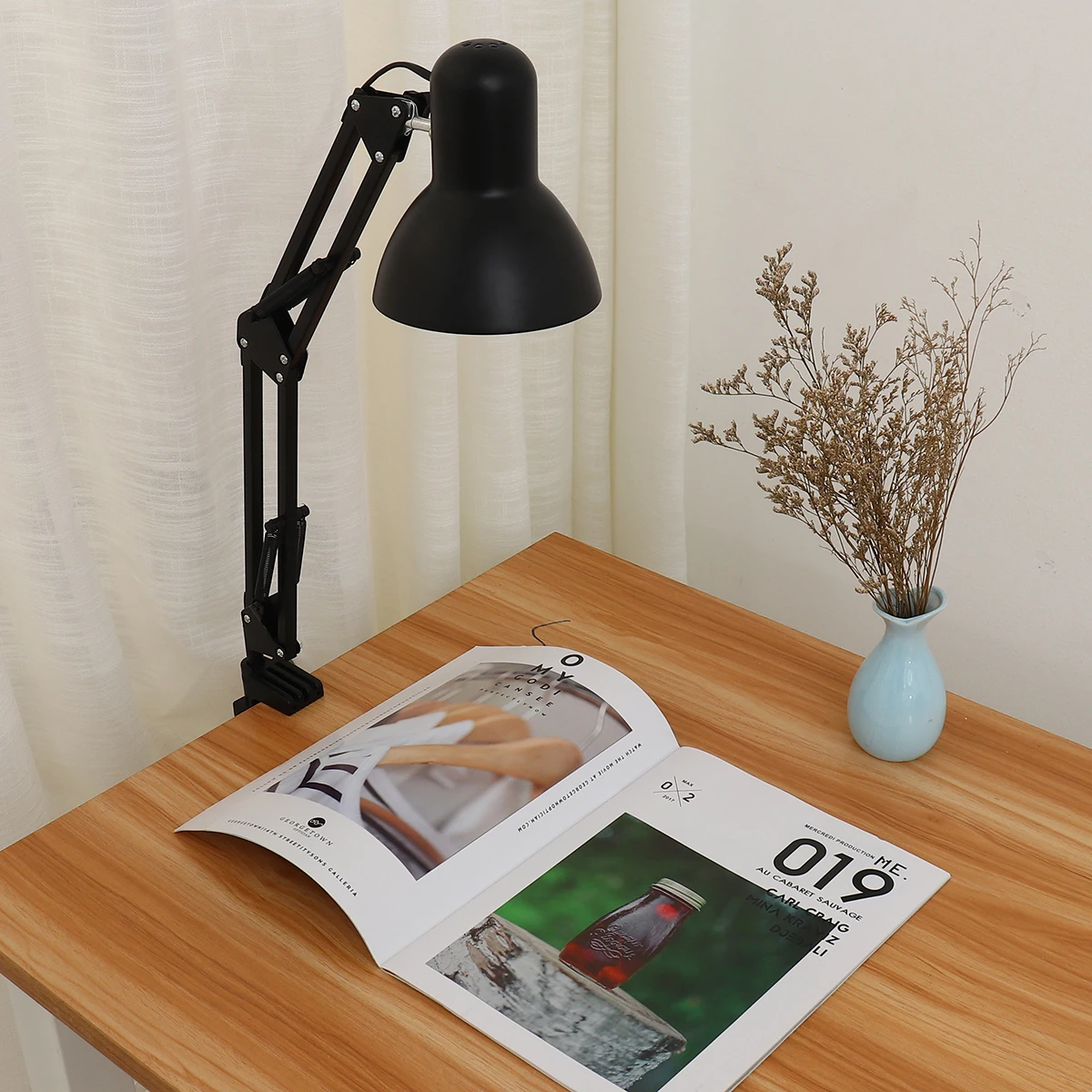 

Mrosaa Flexible Swing Arm Clamp Mount Desk Lamp Office Studio Home E27/E26 Black Table Desk Light AC85-265V Led Bulb Lamps