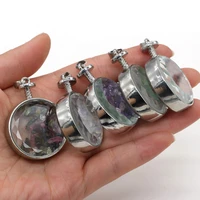 natural stone pendants charms moonlight amethysts tourmaline round shape for jewelry making fit necklaces earring size 30x42mm