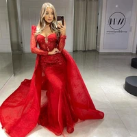 evening dress 2021 luxury red mermaid with train long sleeve women party gowns dubai muslim saudi high quality formal gowns
