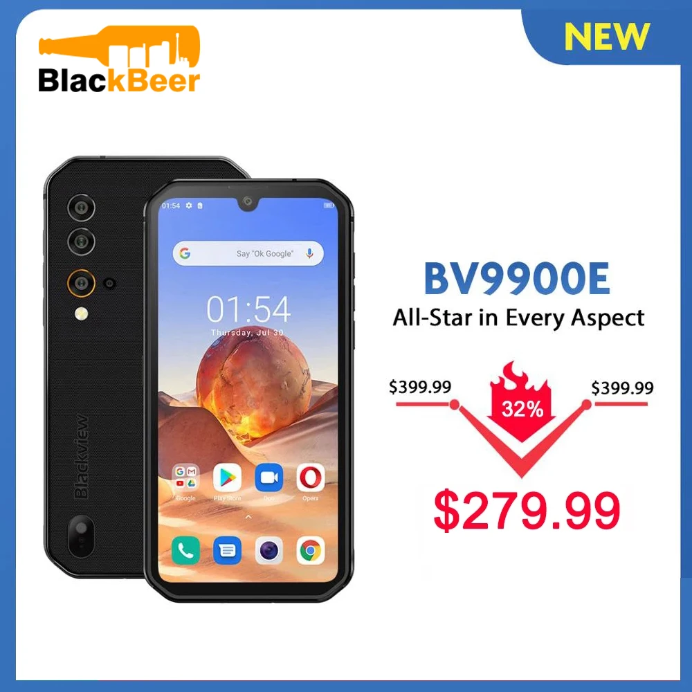 Перейти на Алиэкспресс и купить Blackview BV9900E IP68 прочный смартфон 6 ГБ + 128 Гб водонепроницаемый мобильный телефон 48MP камера Android 10 4G LTE мобильный телефон 4380 мАч NFC