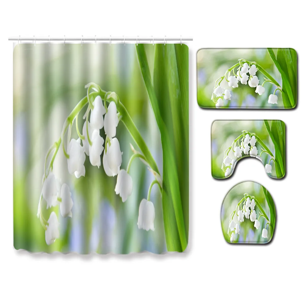 

Fresh Shower Curtain Mat Combination Four-piece Bathroom Non-slip Door Mat Kitchen Absorbent Floor Mat Bedroom Room Carpet
