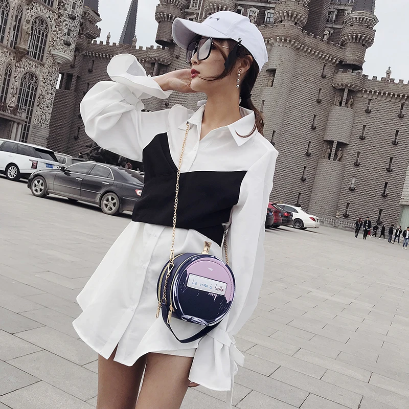 Женская сумка из искусственной кожи модная круглая с буквенным принтом в форме