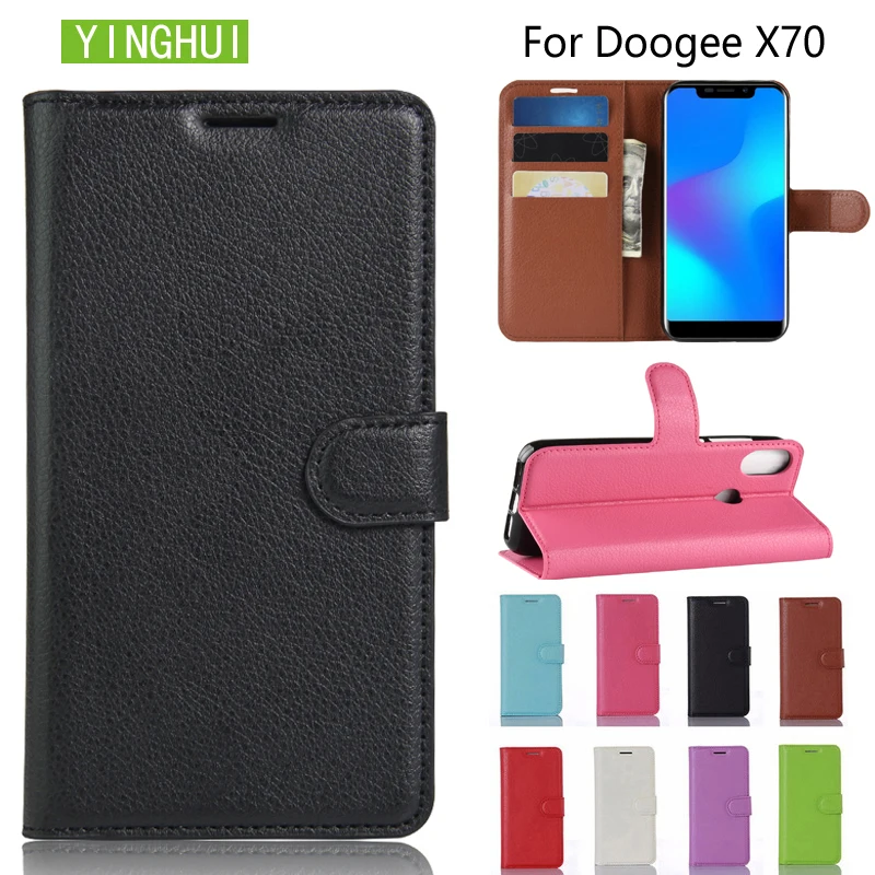 Кожаный чехол книжка для Doogee X70 Бумажник телефона X60L тонкий защитный кожаный