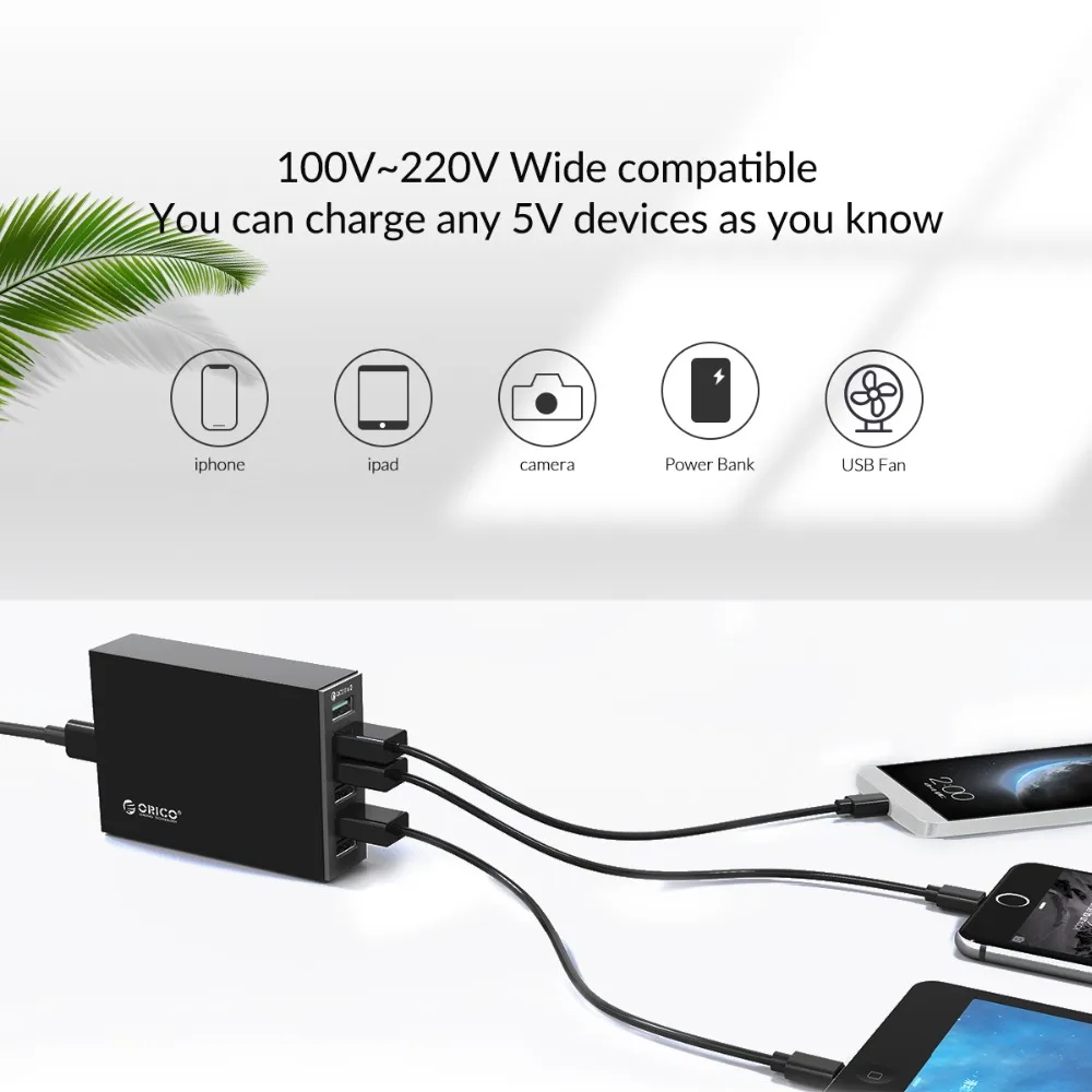ORICO QC 2,0 быстрое зарядное устройство с 4 портами 5V2. 4A 50 Вт Макс выход USB ЗУ для мобильного телефона для samsung Xiaomi huawei