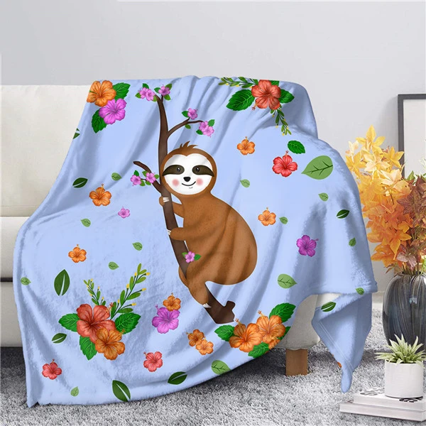 

Cartoon Sloth Animal Floral Print Throw Blanket Plush Fluffy Bedspread Tradition Warm Comfy Bed Blanket Colcha de Cama