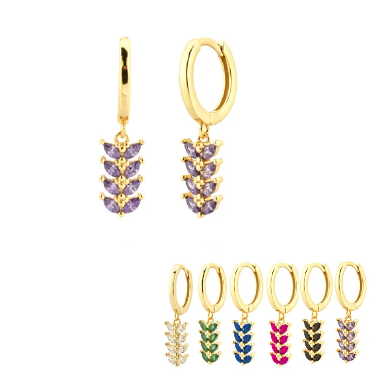 

Sterling Silver Leave Shaped White/Purple/Blue/Green/Rose Red Zircon 9mm Hoop Earrings for Women European Earrings Fine Jewelry
