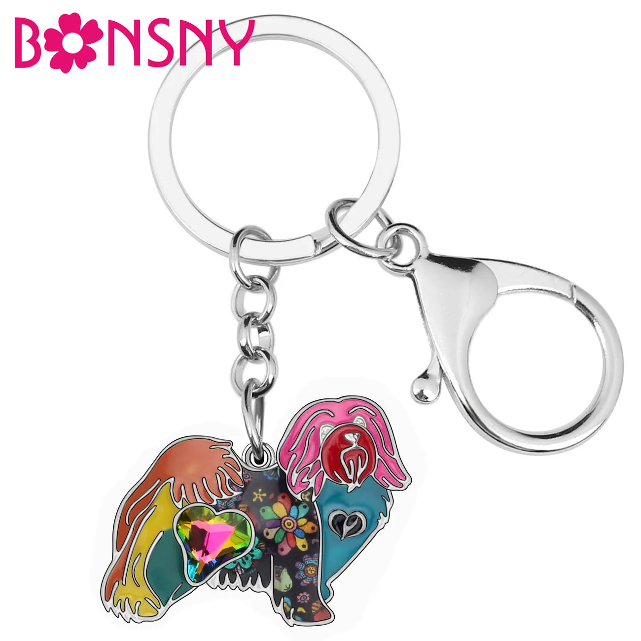 

Bonsny Enamel Alloy Metal Bichon Havanais Dog Key Chains Anime Animal Key Rings Jewelry For Women Girl Teens Charming Decoration