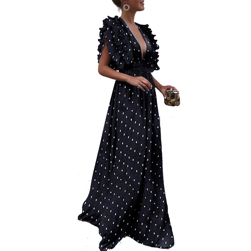 AECU 2021 длинное платье для женщин в винтажном стиле сексуальный глубокий v образный