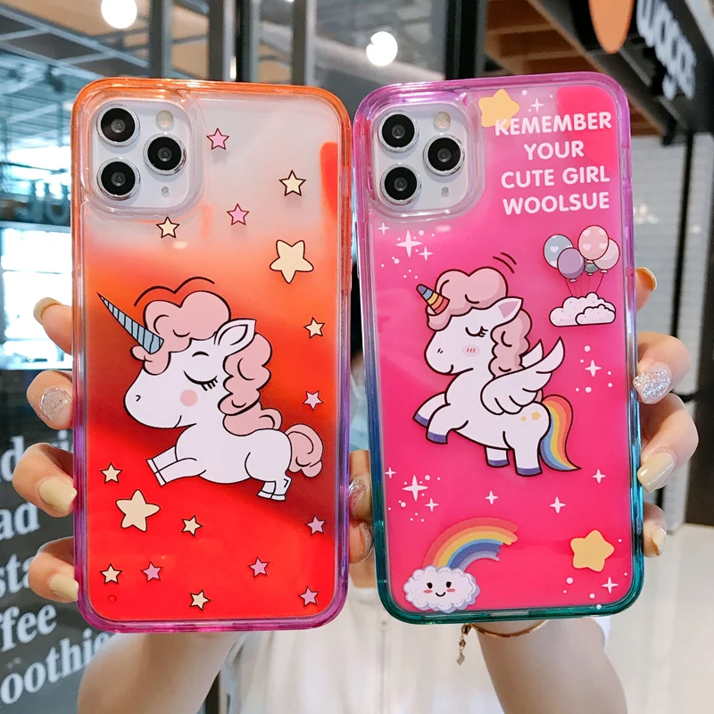 Светящийся Единорог блестки зыбучий песок чехол для iphone 11 11Pro Max iPhone X XR XS 7 8 Plus