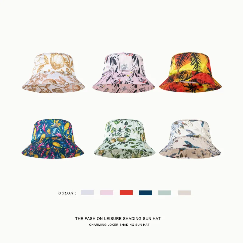 

New Unisex Bucket Hat Women Summer Sunscreen Panama Hat Men Printing Outdoor Seaside Resort Headwear Bob Fisherman Hat Beach Cap