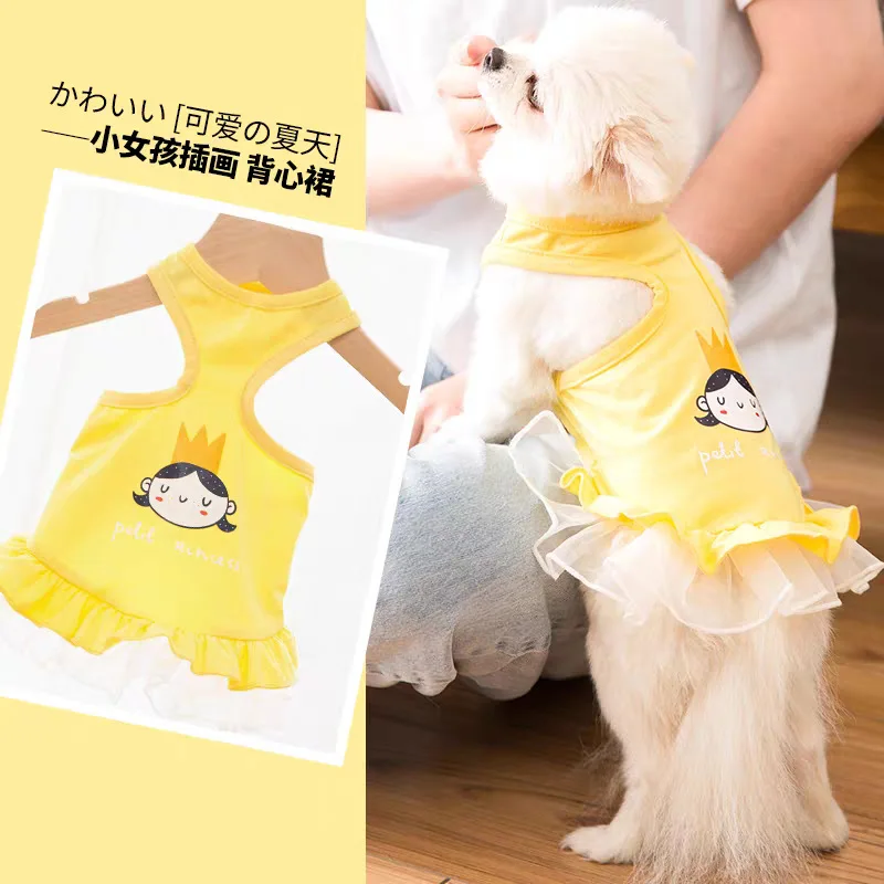

Cute Vest Skirt Dog Clothes Pet Teddy Small Dog Princess Style Skirt Spring and Summer Thin Cartoon Little Girl Pattern Fashion