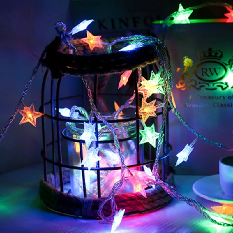 Цветные теплые белые пятиконечные Звездные Рождественские огни Рождественский