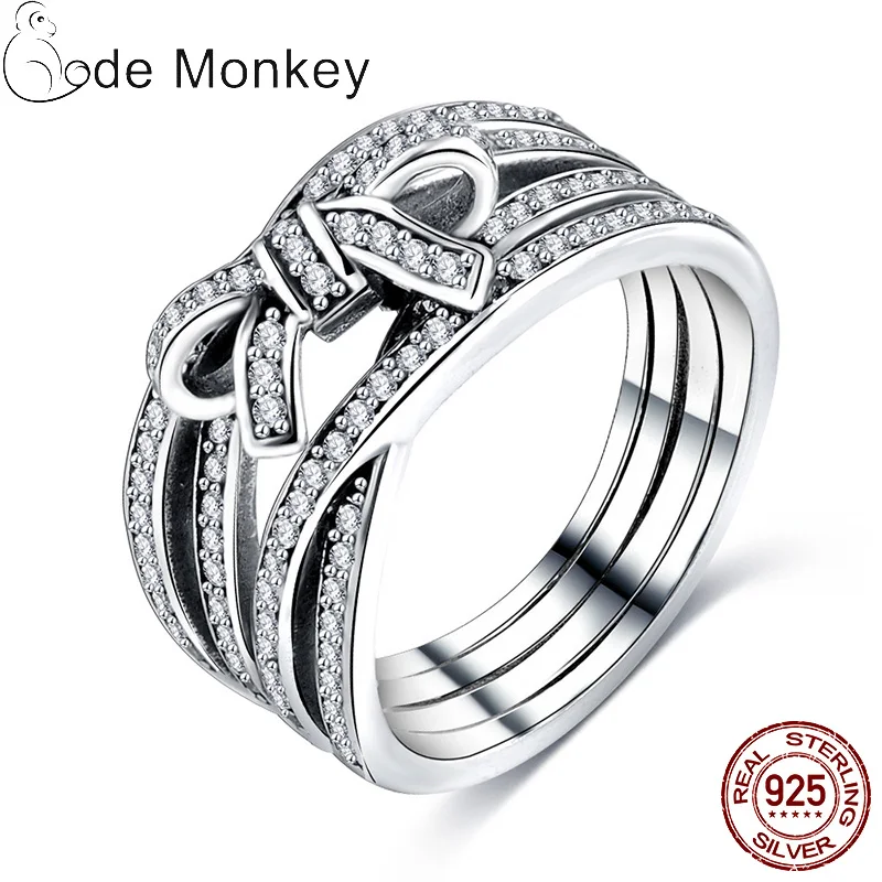 CodeMonkey,, 925 пробы, серебряные кольца для женщин, штабелируемое кольцо с цирконием, обручальные ювелирные изделия R1129