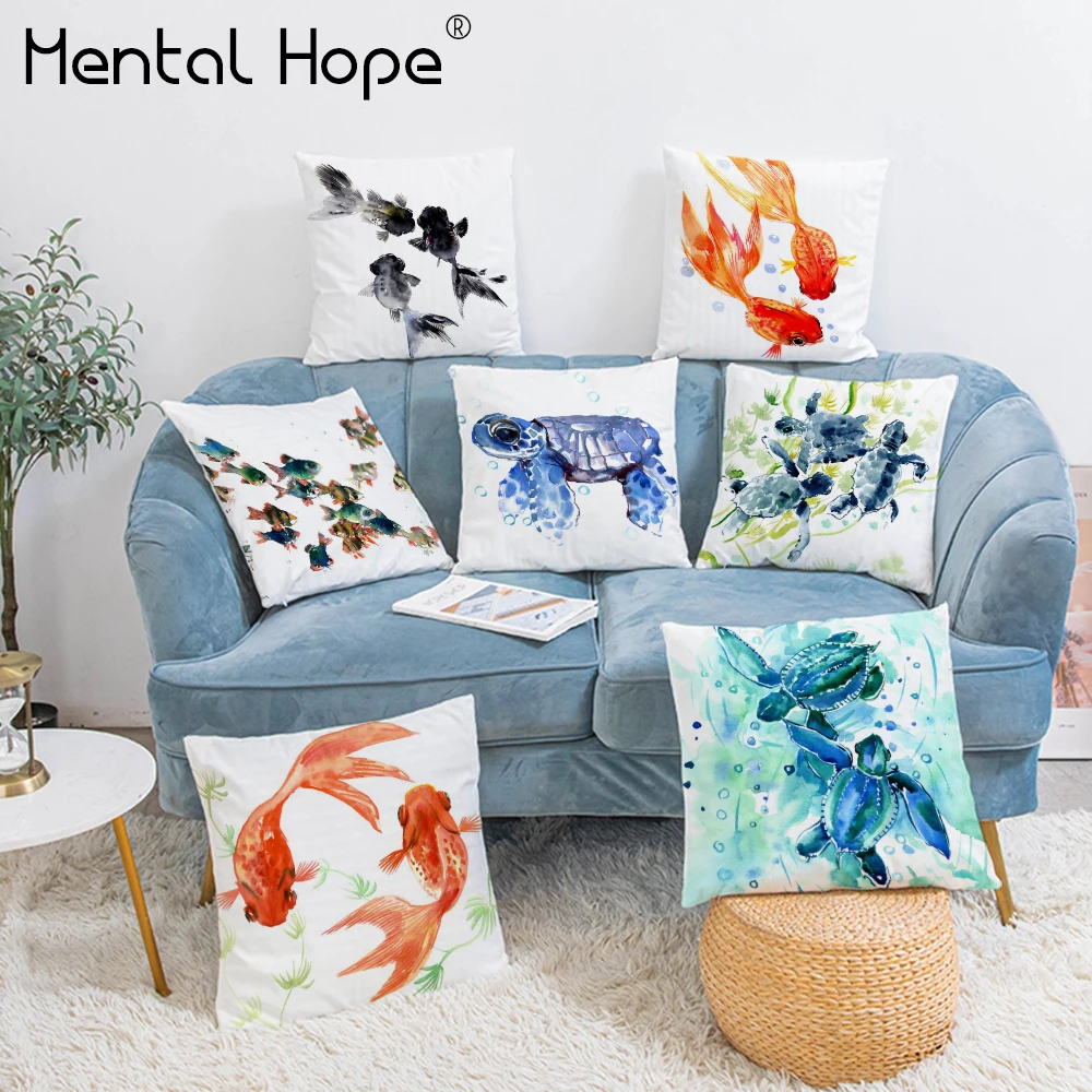 Наволочка плюшевая с принтом морской черепахи декоративный чехол для подушки