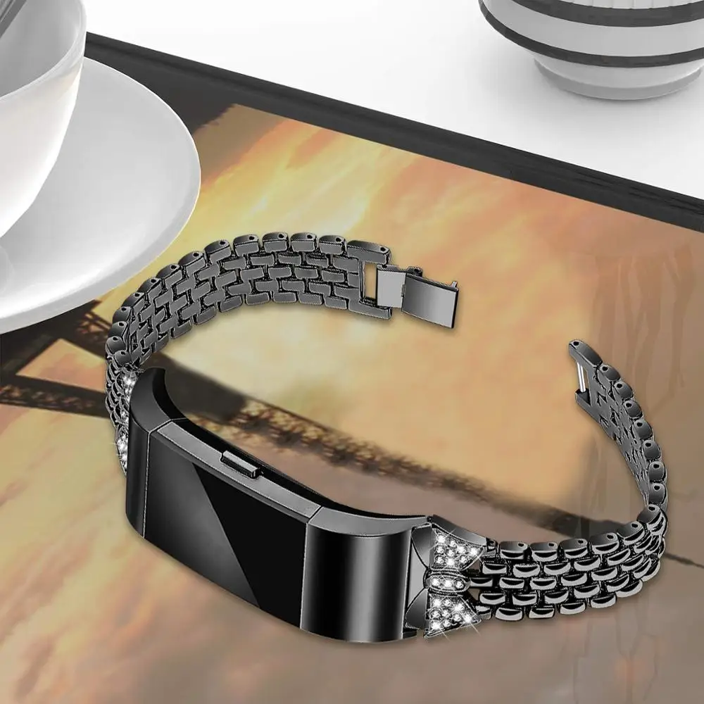 OULUCCI, Женский металлический ремешок из нержавеющей стали, для браслета FitBit charge 2, браслет, ремешок для часов, подходит для зарядки, 3 полосы