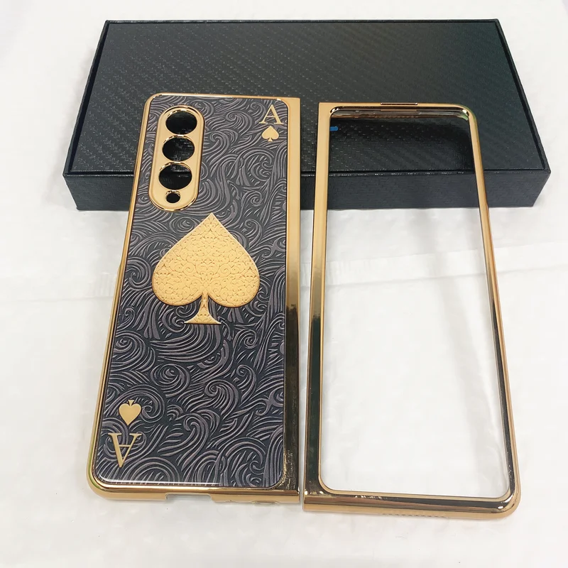 Mystery Black Pattern Tempered Glass Case For Samsung Galaxy Z Fold4 3 Case Plating Bumper Hard Back Cover For Galaxy Z Fold 4