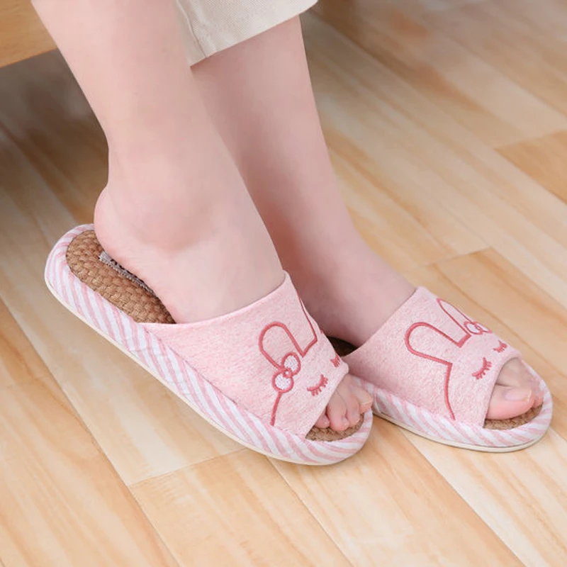 Indoor linen slippers antiskid thick soled men and women's home floor shoes spring and Autumn