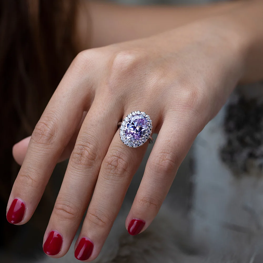 Настоящее кольцо из серебра 925 пробы драгоценный камень Moissanite бриллианты аметист