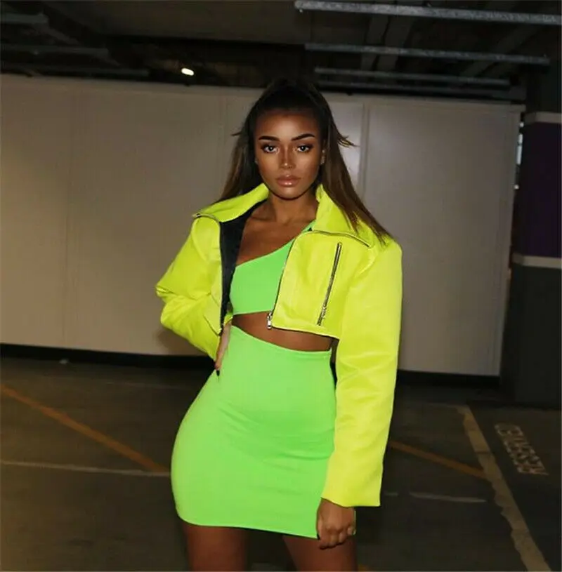 Женский комплект из двух предметов с одним плечом неоновый 2 сексуальным