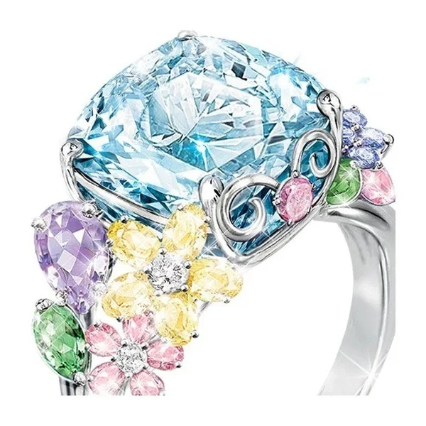 

Beautiful Color Crystal Rings Romantic Wedding Band Jewelry silver plated Flower Zircon Promise Engagement Rings Gifts