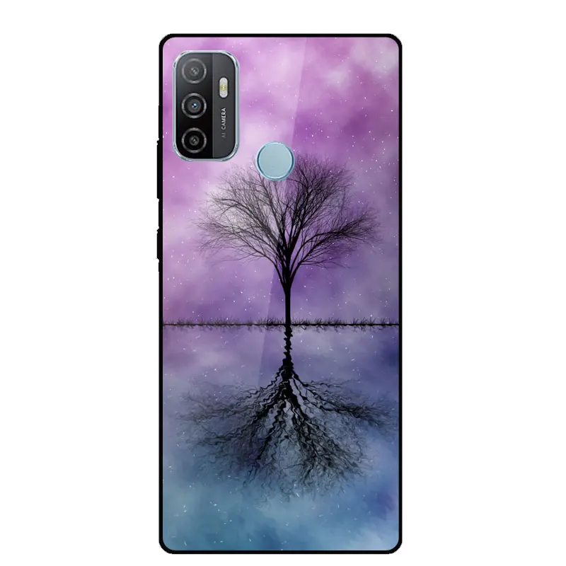 

Case For OPPO A53 2020 Fashion Ultra Thin Tempered Glass Hard Phone Cover For OPPO A53 2020 Soft Silicone Bumper Protection Case