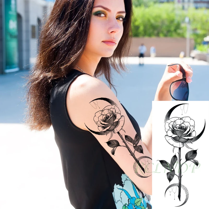 Водостойкая Временная тату-наклейка роза цветок английское слово LOVE Ele men t