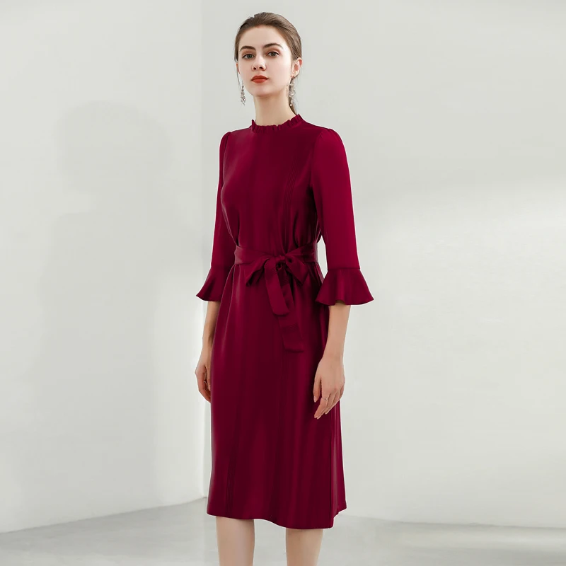 

High-Quality Summer New Women'S Fashion Party Casual Flared Sleeves Slim Round Neck Runway Vintage Elegant Midi Dress