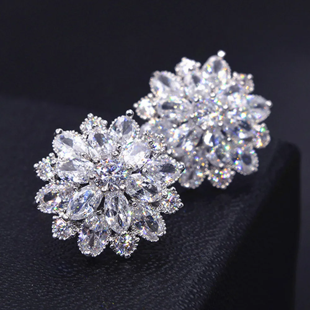 Stud earrings Роскошные женские серьги-гвоздики с кубическим цирконием и бриллиантами, 3А, Стерлинговое Серебро, белое золото, свадебное платье, праздничные вечерние ювелирные изделия, подарок девушке - Цвет камня: Stud earrings
