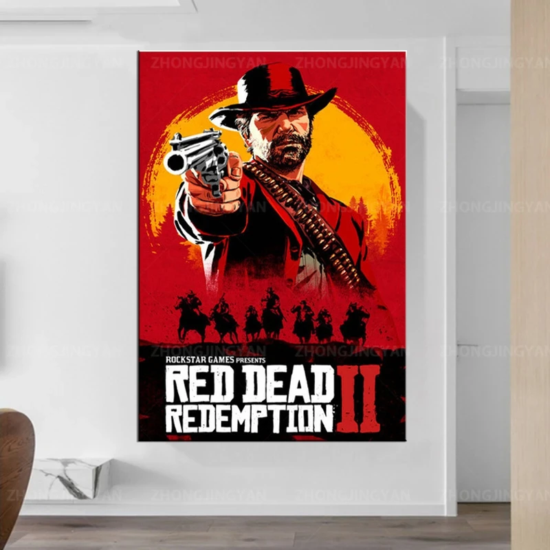 Современные фильм рисунок на холсте Red Dead выкуп 2 постера и принты настенные