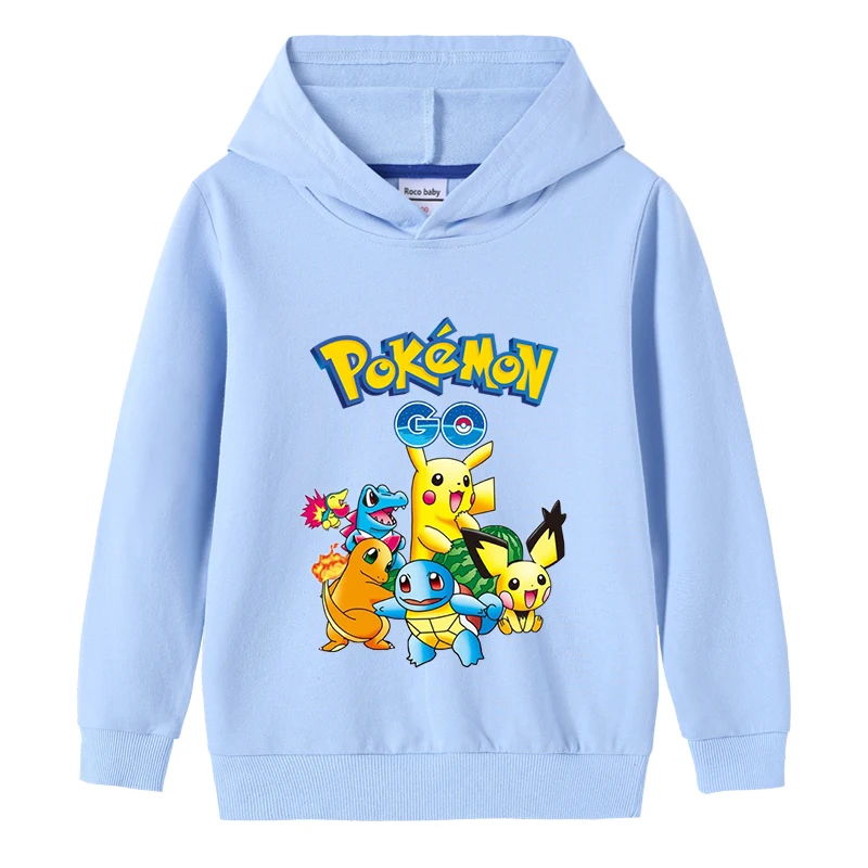

Pokemon 100% Cotton Anime Clothes and Pants Pikachu Children Hoodies Soft Warm Sweatshirts Kids Cartoons Tops 2pcs Can Matched