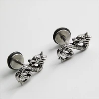 chinese style retro animal dragon earrings silver color steel casting earrings mens and womens party jewelry gifts