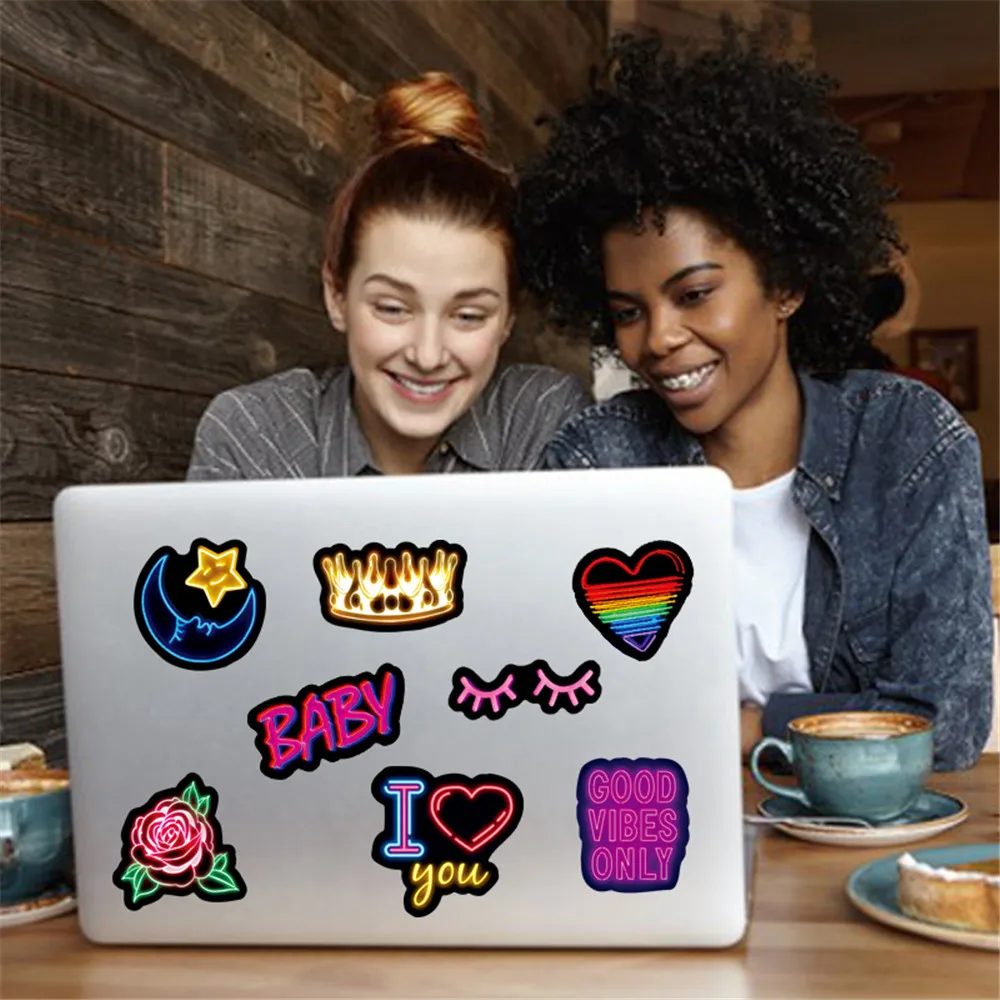

100Pcs Wholesale Neon Light Fashion VSCO Fresh Cool Stickers For Teen Notebook Laptop Bottle Car Waterproof Custom Label Sticker