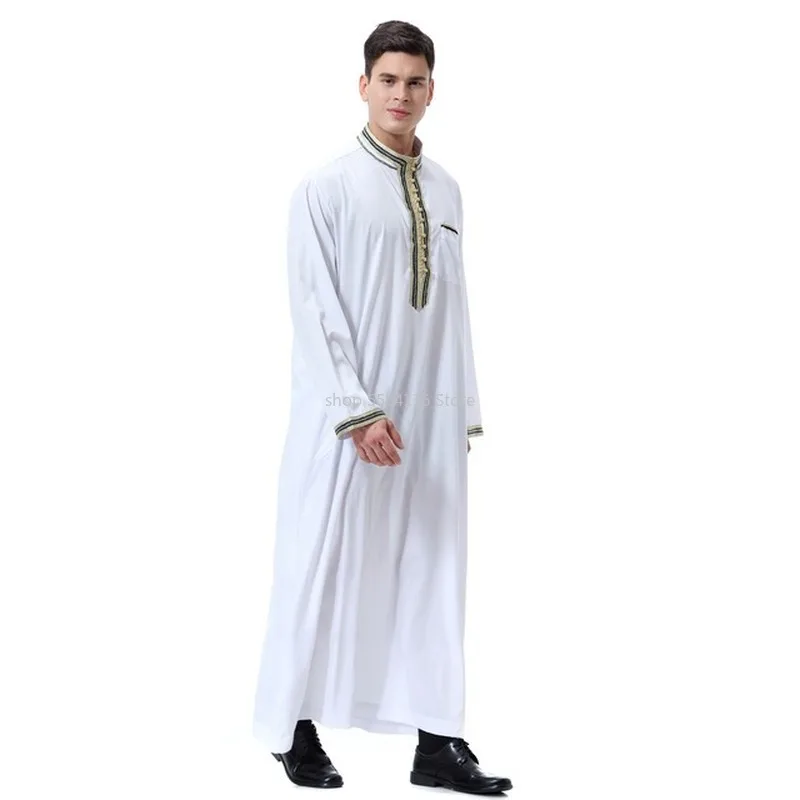 Men Arabic Dubai Cotton Mens Formal Thobes Long Sleeve Muslim Robe Clothing Islamic Arab Kaftan Prayer Wear
