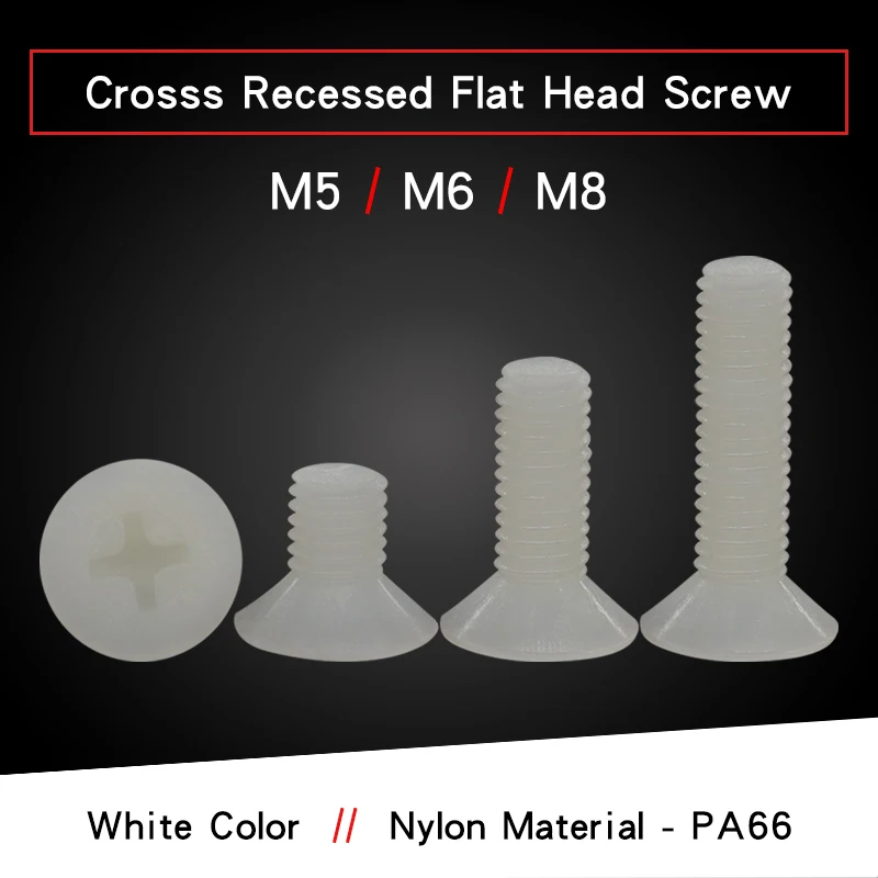25-50 шт. нейлоновые крестообразные винты с плоской потайной головкой M5 M6 M8 белого