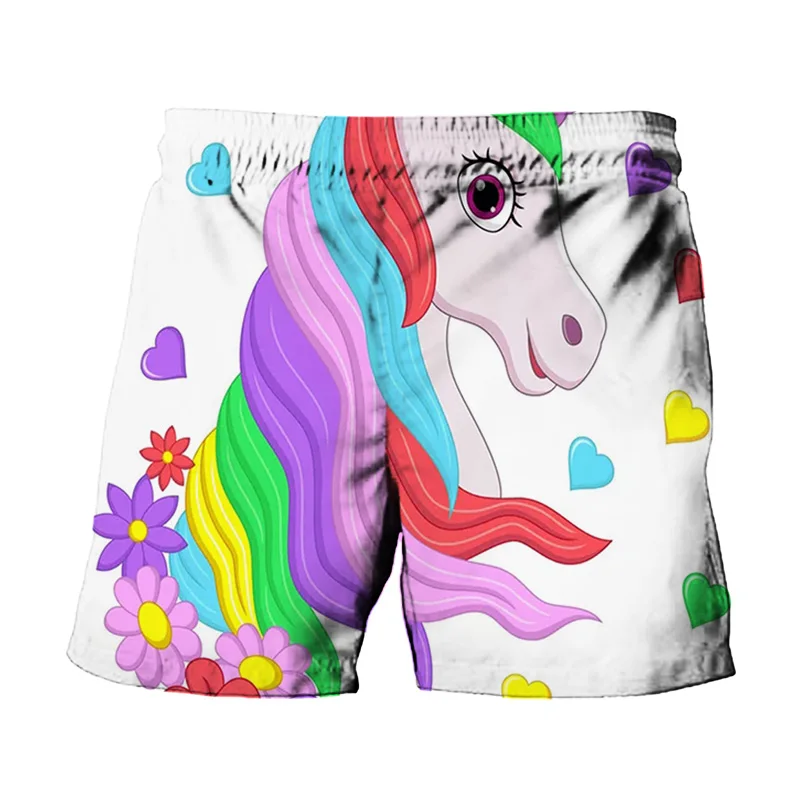 

2021 Summer Hot Sale Men's 3D Printing Rainbow Horse Hip Hop Beach Shorts Unicorn Casual Men's Swimming Surf Shorts S-6XL