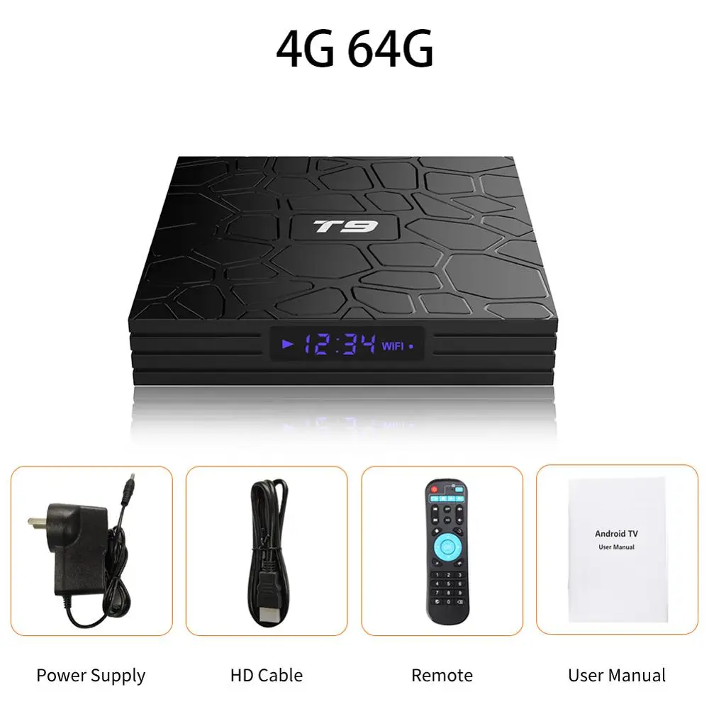 4G 64G Runsnail Smart tv box T9 RK3318 четырехъядерный Android 9,0 телеприставка двойная 2,4G/5G wifi 4G 64G BT 4,0 100M RJ-45 LAN 1080P 3D - Цвет: 4G 64G