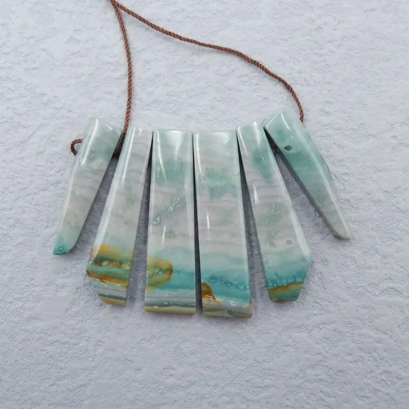 

6Pcs Natural Stone Wave Jasper Side Drilled Necklace Pendant Beads Set 43x11x7mm,34x8x6mm, 29g
