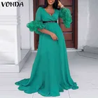 Элегантное Вечернее Платье 2022 VONDA, женское винтажное платье с рукавом-лепестком и V-образным вырезом, праздничный весенний сарафан VONDA, женское платье