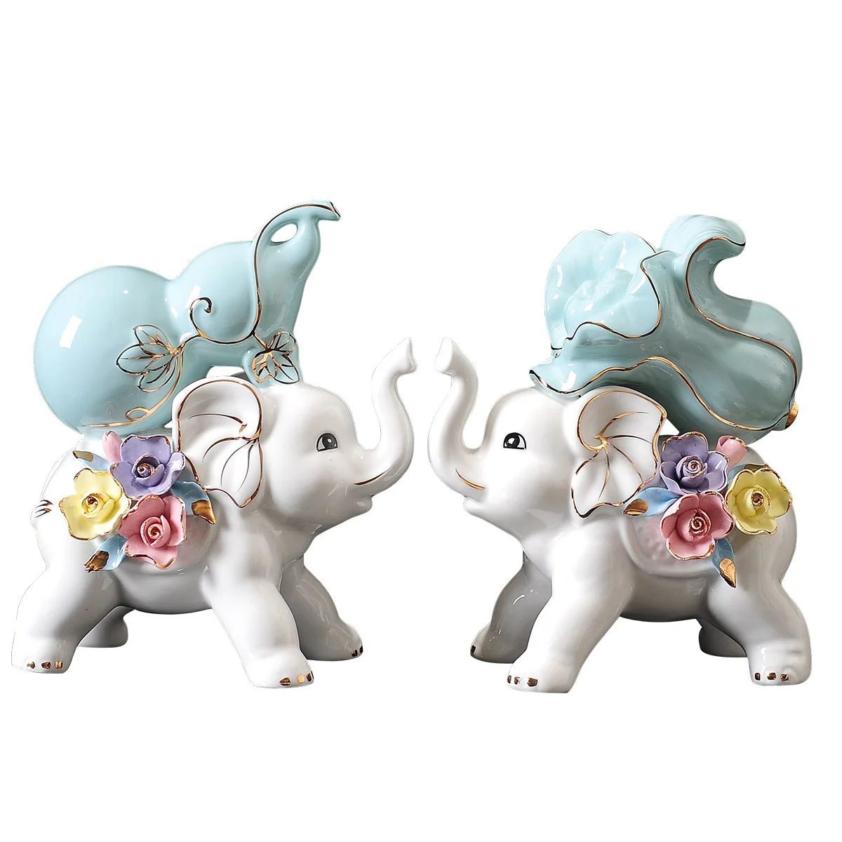 

One Pair Lucky Elephant Statues Handmade Ceramic Animal Figurines Chinese Collectible Souvenir New Home Decor Housewarming Gift