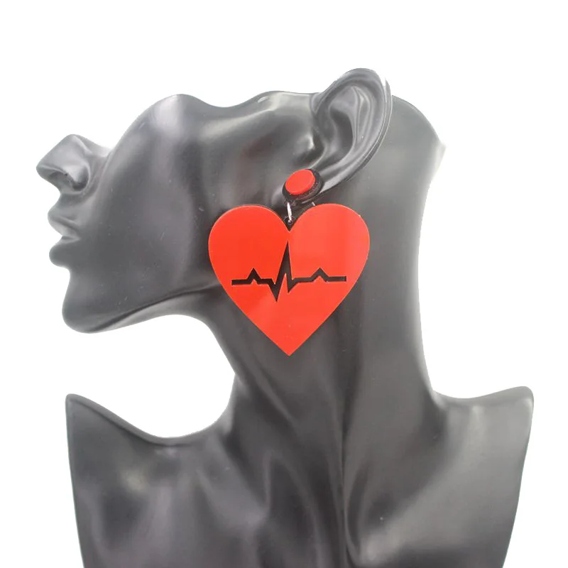 

New Fashion Red Heart Acrylic Drop Earrings For Women Girls Personality ECG Heartbeat Dangle Earrings Jewelry Valentine Gifts