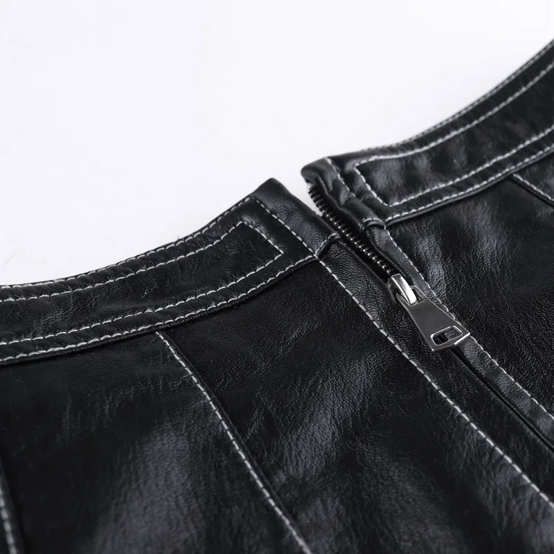 

Back Zipper Buttons Fashion Elegant Women PU Leather Skirt Casual High Waist Mini Skirt Ladies A-line Short Skirts Plus Size