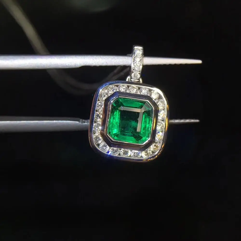 Женское Ожерелье из чистого золота 18 К с натуральным 100% зеленым изумрудом |