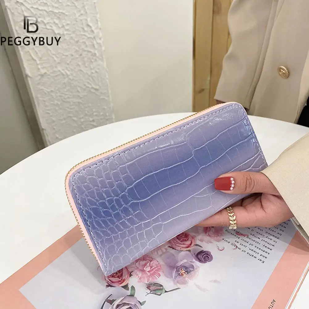

Fashion Ladies Wallet PU Gradient Long Card Case Alligator Pattern Day Clutches Female Purse Zipper Brand Wallet for Women