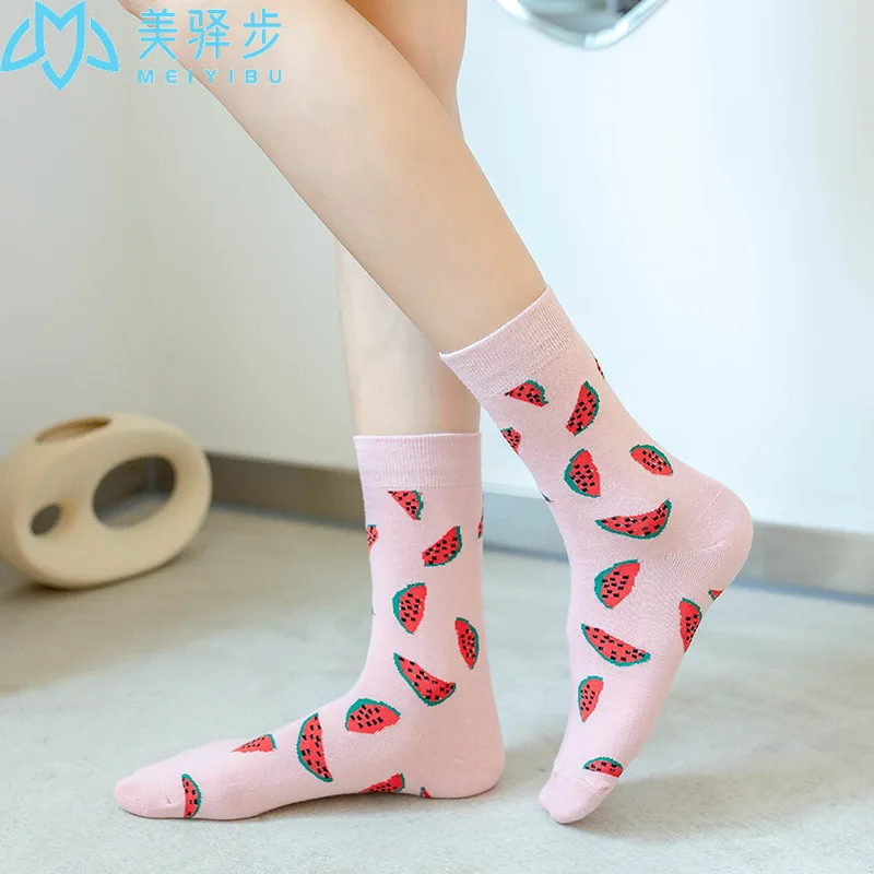 12 Pairs Per Set Women's Cotton Korean Edition Fashion Fruit Strawberry Watermelon Sock