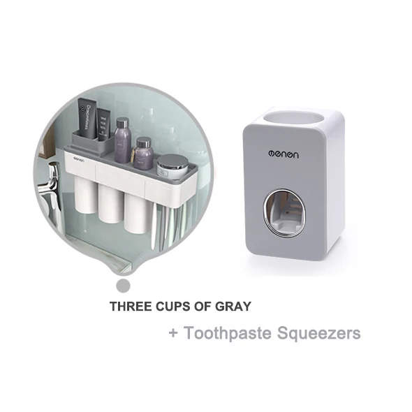 Three cup Set gray MSJO держатель для зубных щеток Автоматический Диспенсер для зубной пасты Магнитная Адсорбция перевернутый Телефон для хранения декора аксессуары для ванной комнаты Набор - Цвет: Three cup Set gray