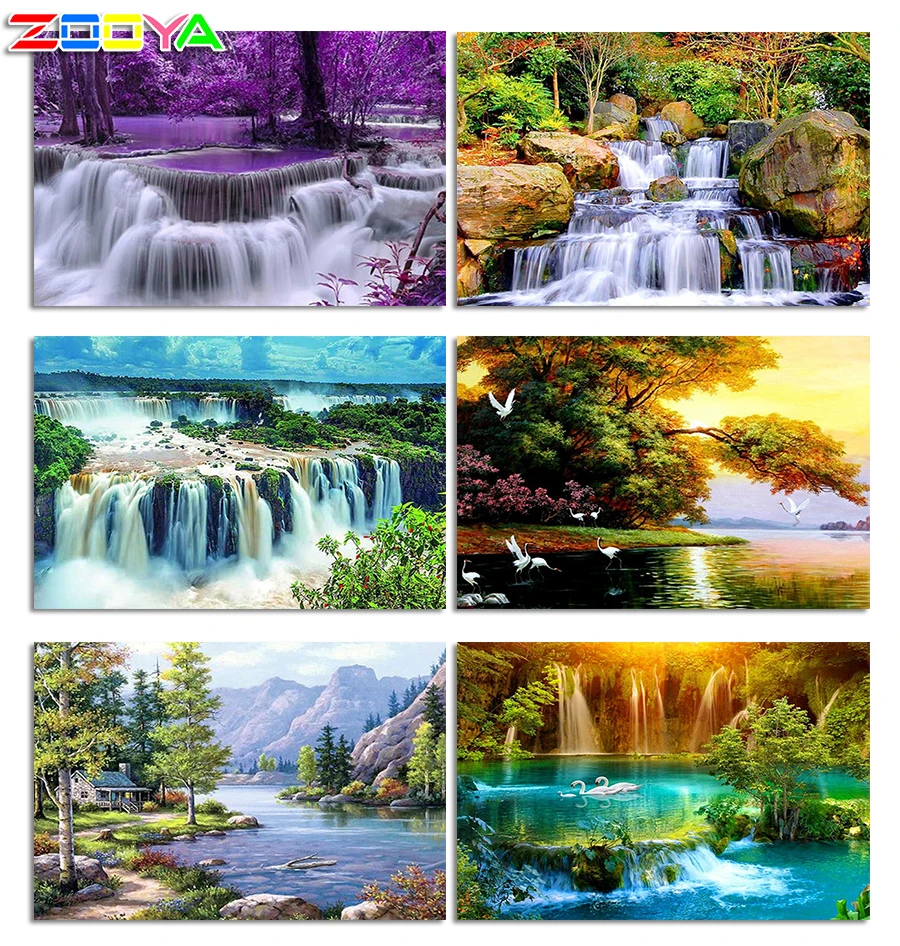 Алмазная картина &quotс фиолетовым лесом Водопад&quot вышивка полностью квадратным